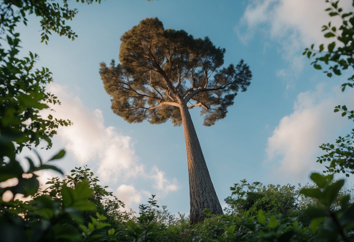 A altura de Hyunjin é representada por uma árvore solitária alcançando o céu, cercada por flora mais baixa.