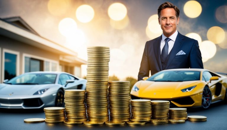 A fortuna de MC Ryan: uma pilha de moedas de ouro, uma mansão luxuosa e uma frota de carros esportivos