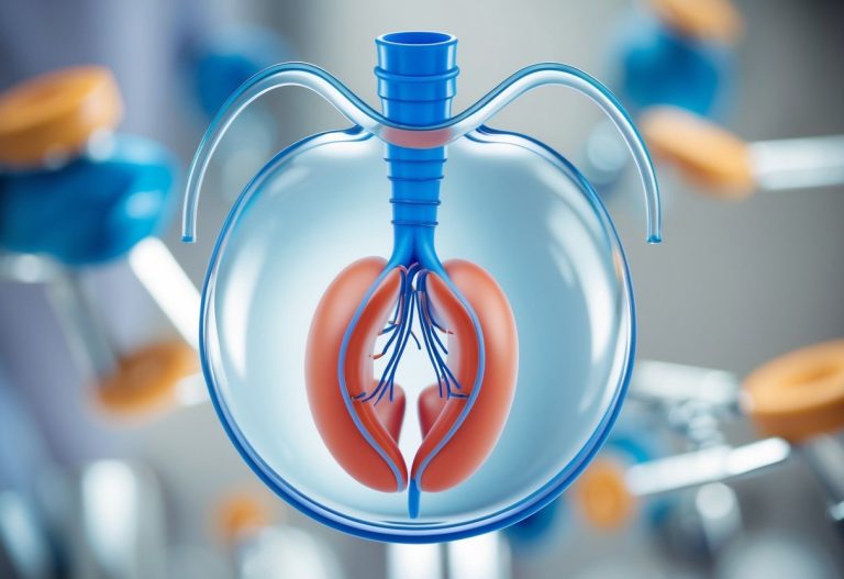 Um piloro claro e aberto em uma ilustração médica, com estruturas anatômicas circundantes