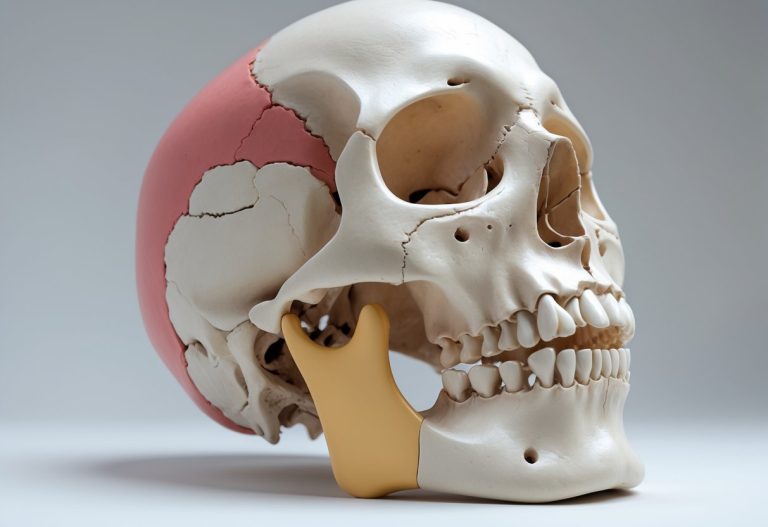 Ilustração detalhada do crânio humano destacando o osso zigomático do rosto.