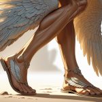 Pés do deus Mercúrio com asas presas às sandálias.