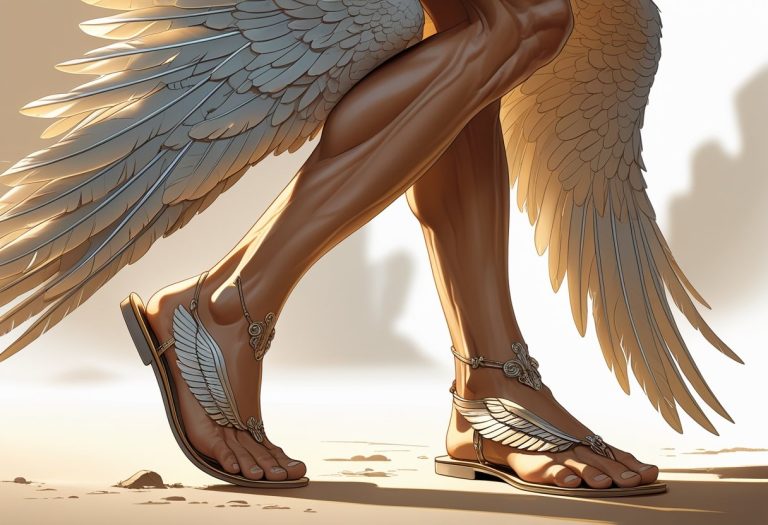 Pés do deus Mercúrio com asas presas às sandálias.
