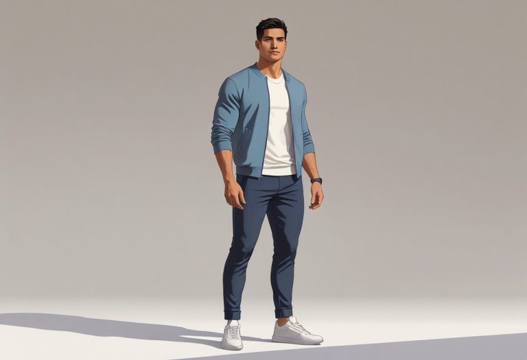 Homem jovem em pé, com postura confiante, vestindo roupas casuais em um fundo simples.